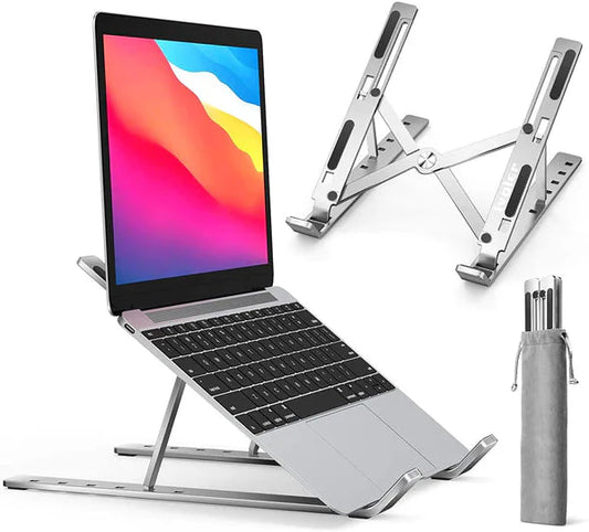 Folding Adjustable Aluminum Laptop Stand + FREE POUCH