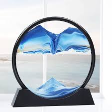 Moving Sand Art Picture Round Glass 3D Hourglass Deep Sea Sandscape In Motion Display Flowing Sand